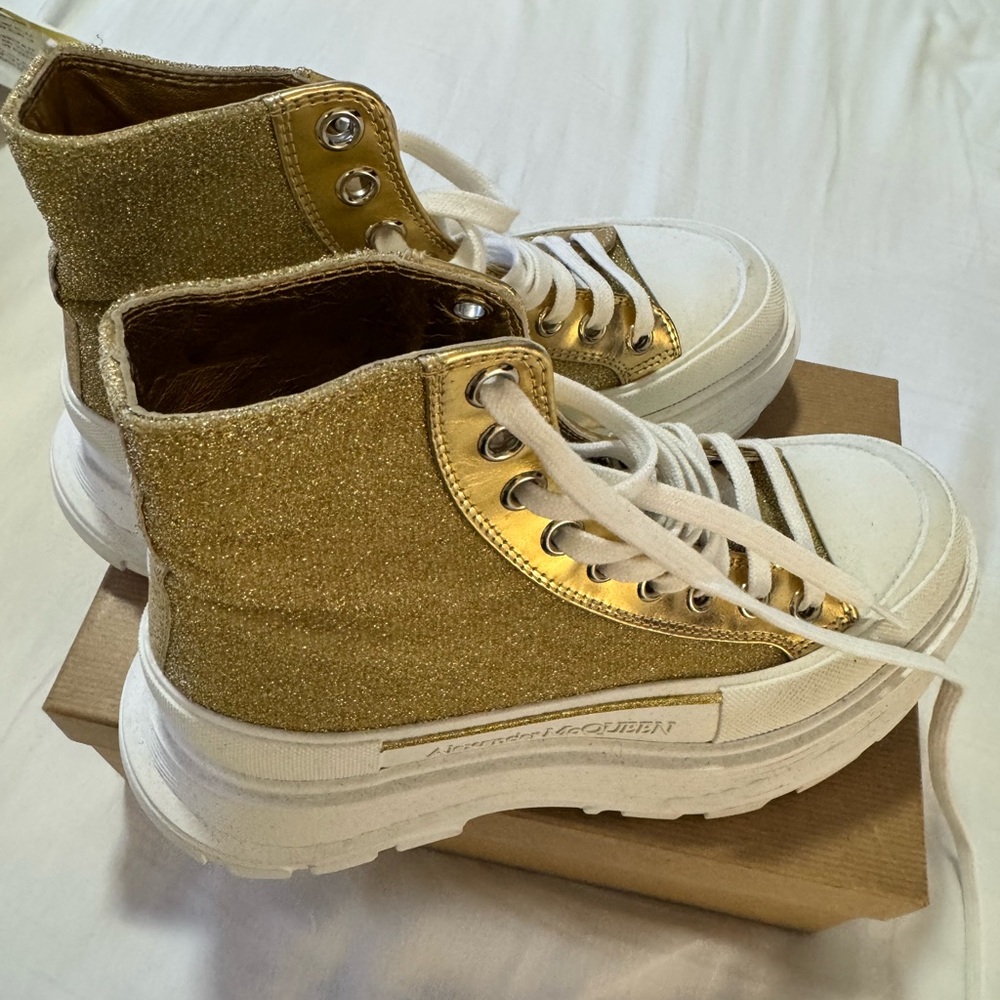 Alexander McQueen Gold Glitter High-Top Sneakers